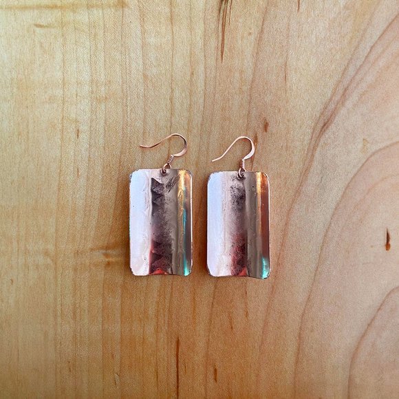 Textured Copper Rectangular Shape Earrings - Picture 3 of 4